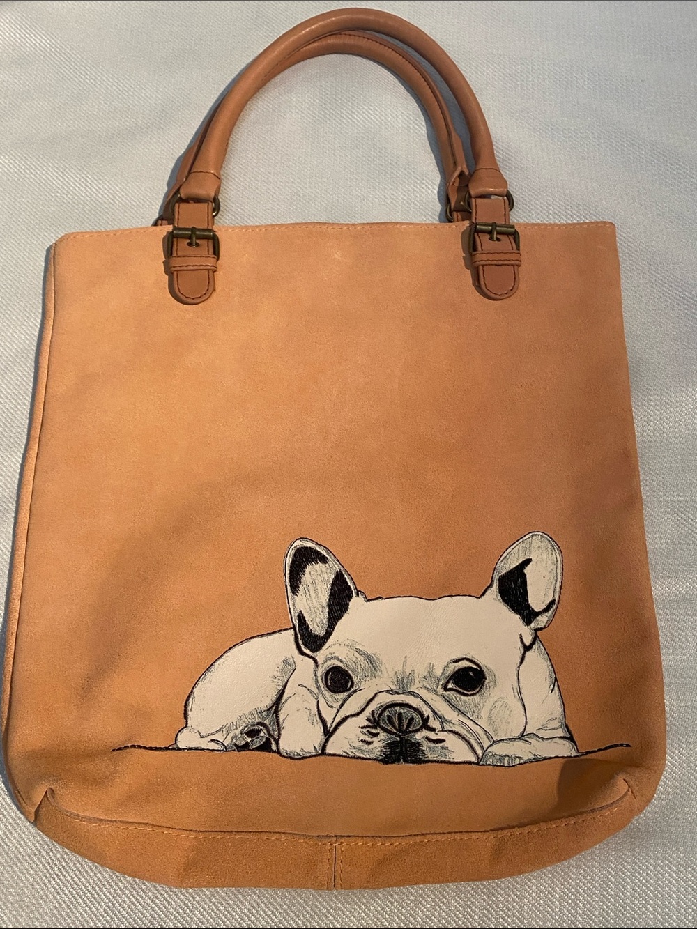 Anthropologie Brown Dog Tote Bag with French Bulldog Design